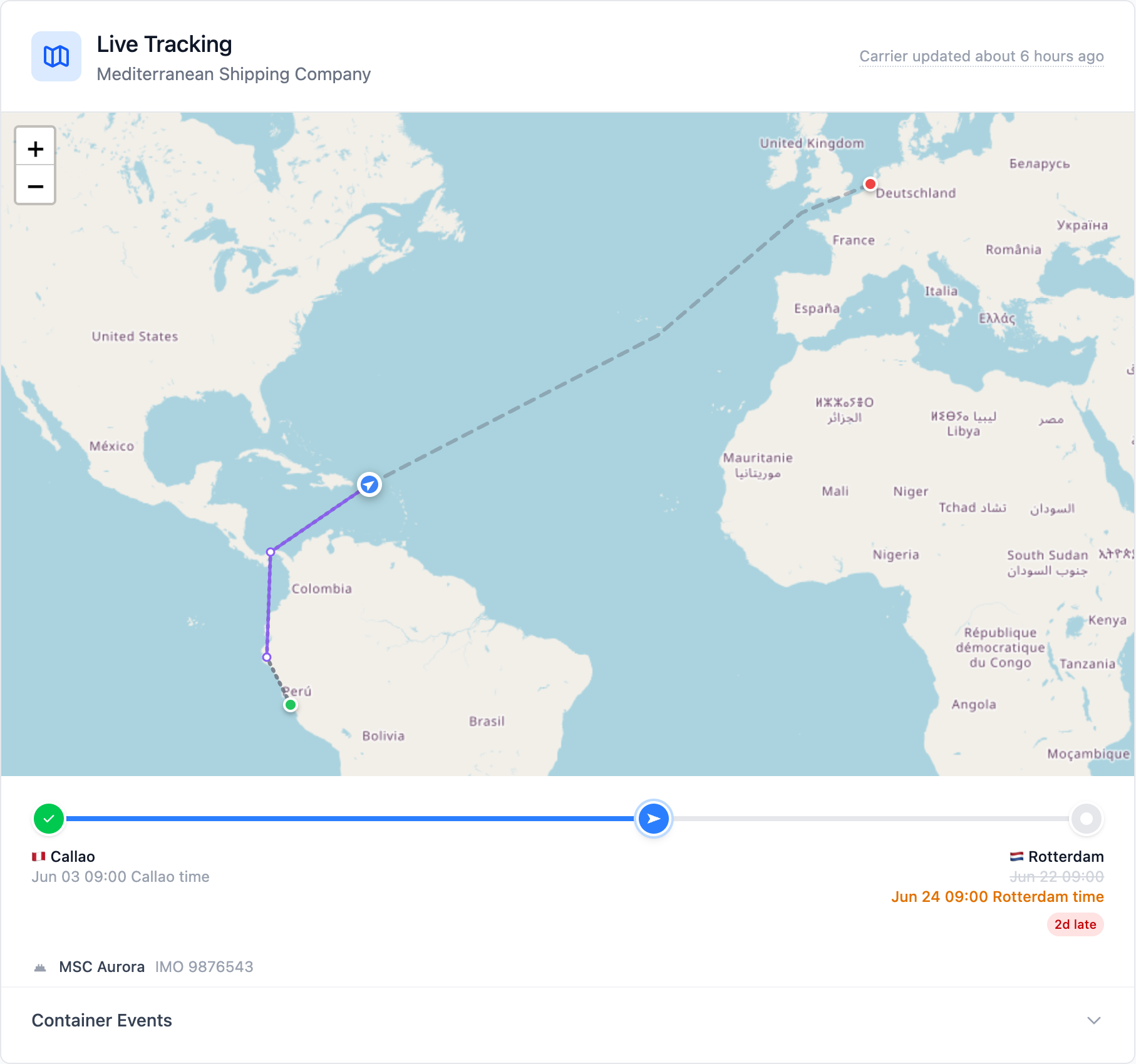 The Live Tracking card